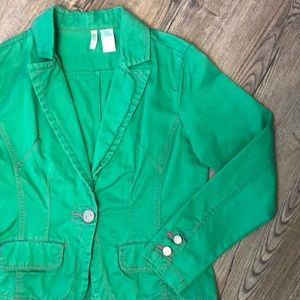 Billblass green Denim Blazer w/ Pink Stitching